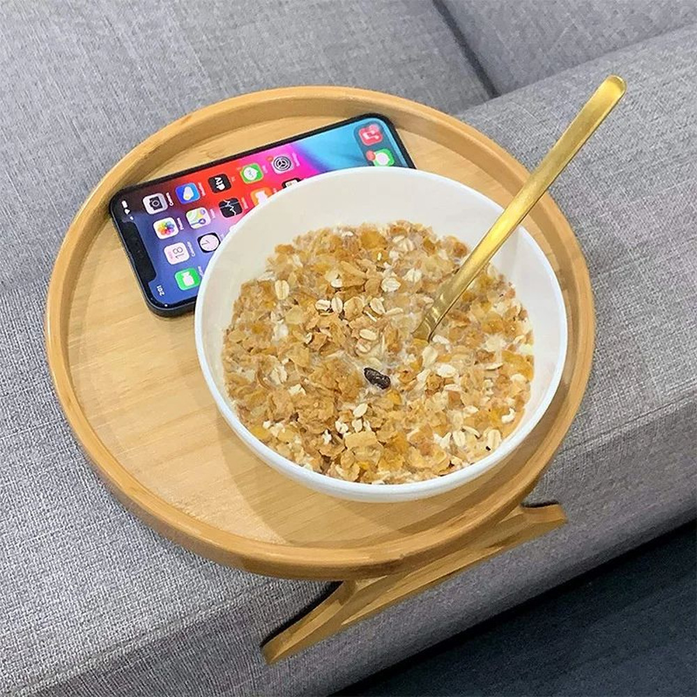 Natural Wooden Sofa Armrest ClipOn Tray  Practical TV Snack Table For Remote Control Coffee And Sna 1