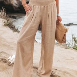 women casual drawstring pants – distressed mid waist, relaxed fit, lightweight fabric