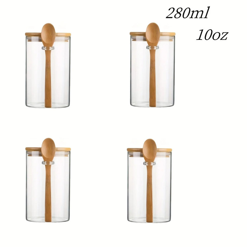 280ml Candy Jar Airtight Glass Storage Jar With Sealed Bamboo Lid And Spoon 10oz Transparent Biscui 7