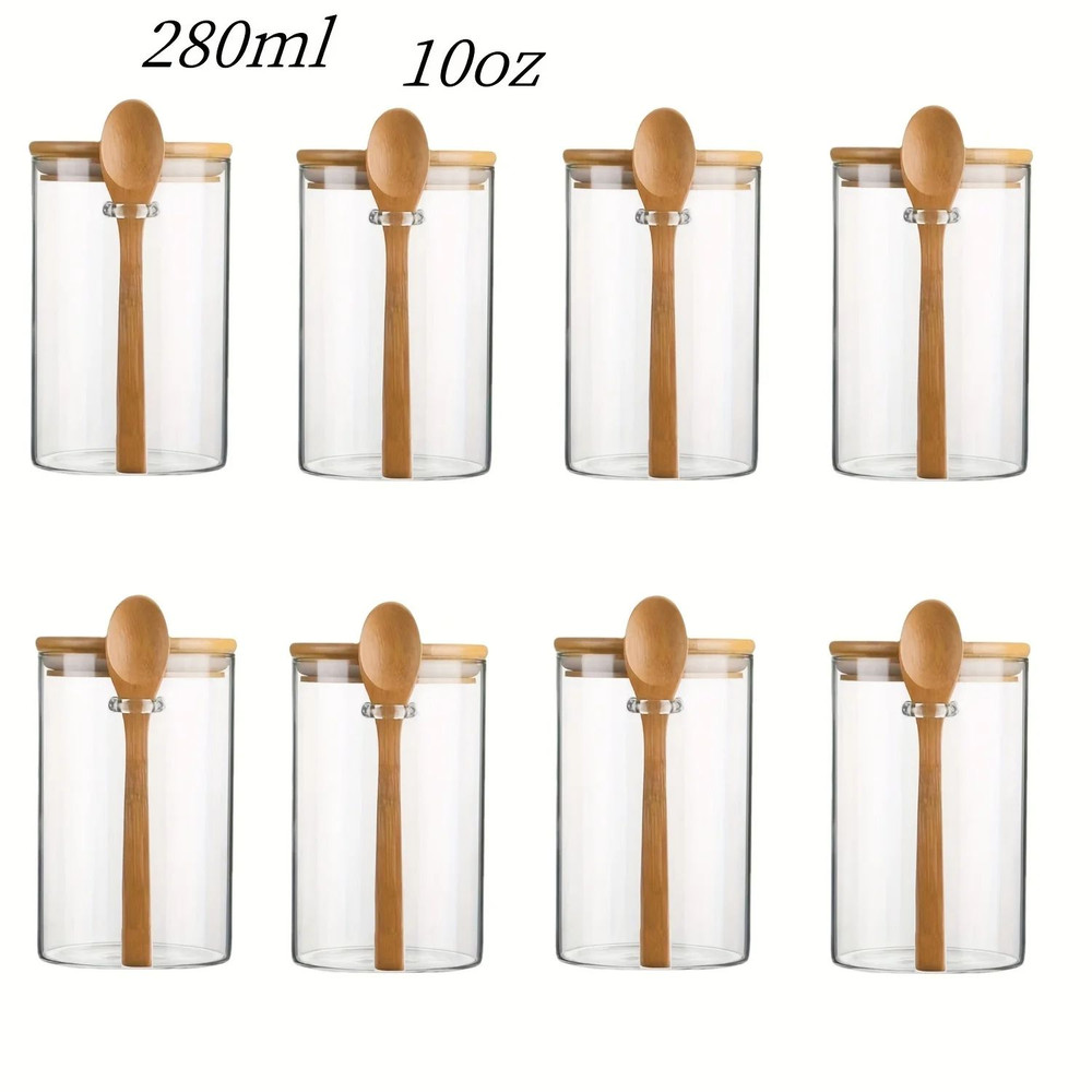 280ml Candy Jar Airtight Glass Storage Jar With Sealed Bamboo Lid And Spoon 10oz Transparent Biscui 8