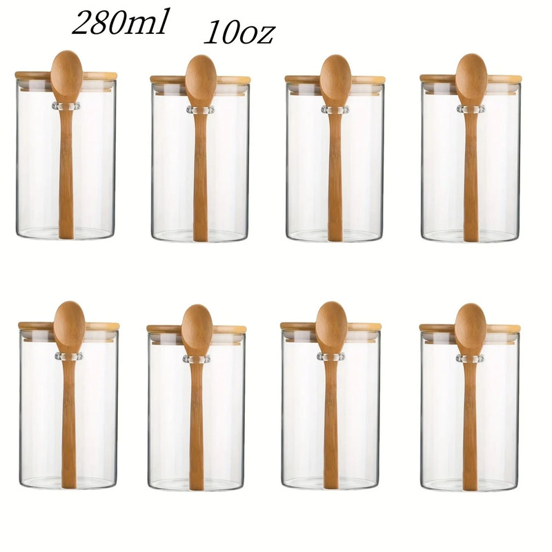280ml Candy Jar Airtight Glass Storage Jar With Sealed Bamboo Lid And Spoon 10oz Transparent Biscui 8