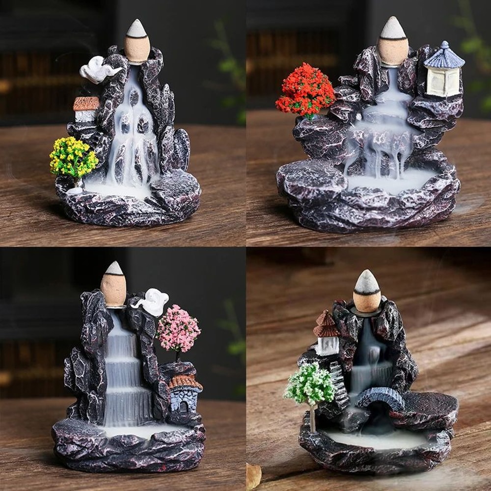 Waterfall Incense Burner Creative Resin Back Flow Censer Holder For Aromatherapy Zen Decor Indoor H 1