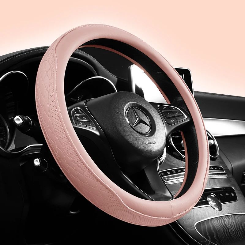 Premium Napa Leather Perforated Patchwork Car Steering Wheel Cover NonSlip Breathable Universal F 2