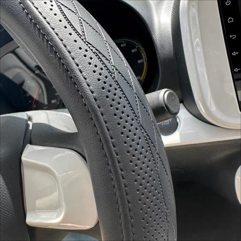 Premium Napa Leather Perforated Patchwork Car Steering Wheel Cover NonSlip Breathable Universal F 5