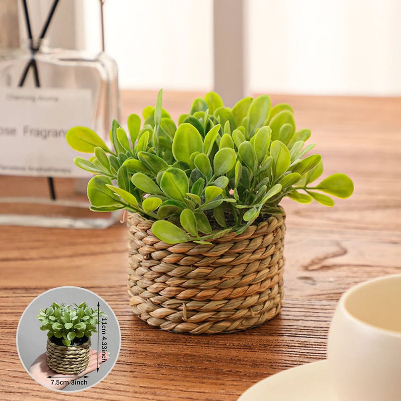 FLOWER Green Artificial Plants  Small Potted Eucalyptus Grass Mound Material Woven Home Decoration  2