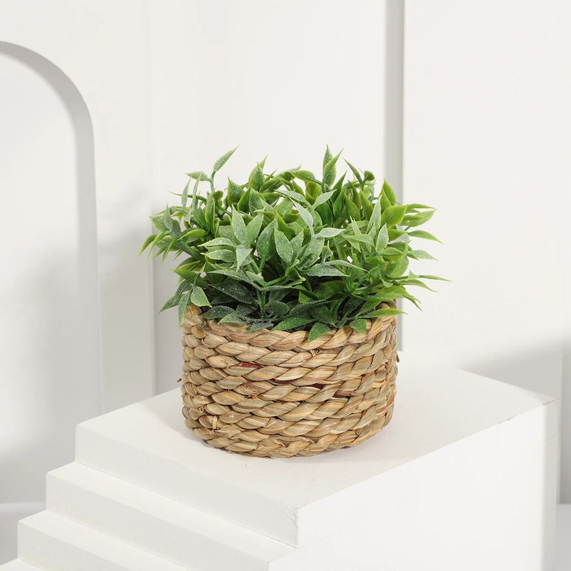 FLOWER Green Artificial Plants  Small Potted Eucalyptus Grass Mound Material Woven Home Decoration  5