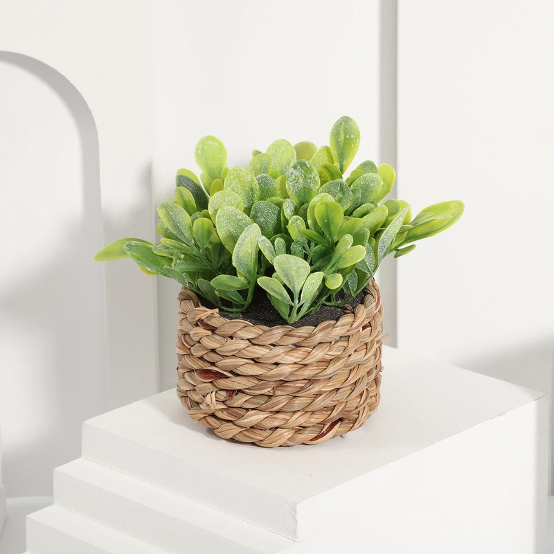 FLOWER Green Artificial Plants  Small Potted Eucalyptus Grass Mound Material Woven Home Decoration  6