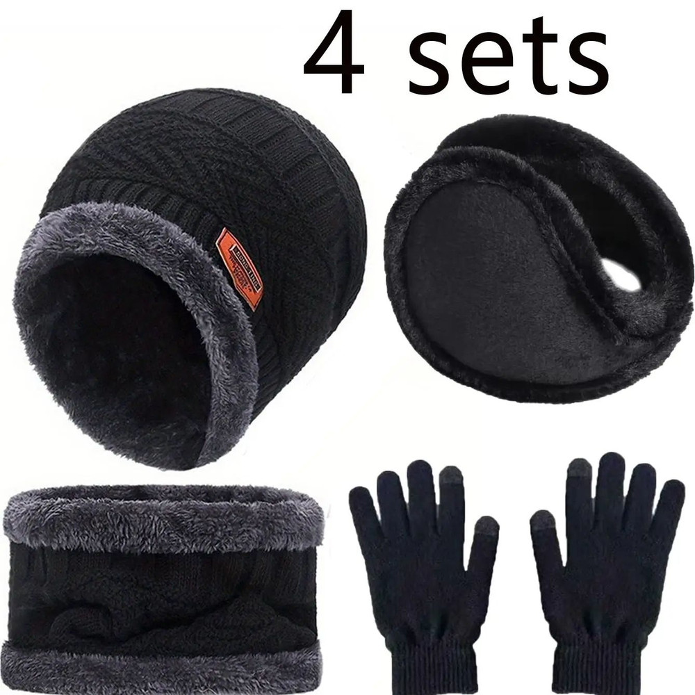 Winter Warm Velvet Hat Scarf Gloves Set Men Women Girls Outdoor Riding Beanies Neck Protection 0