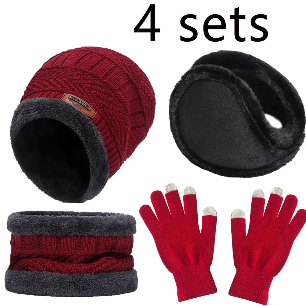 Winter Warm Velvet Hat Scarf Gloves Set Men Women Girls Outdoor Riding Beanies Neck Protection 2