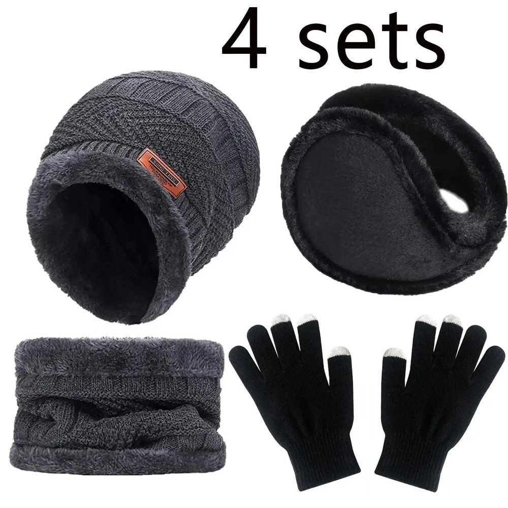 Winter Warm Velvet Hat Scarf Gloves Set Men Women Girls Outdoor Riding Beanies Neck Protection 3