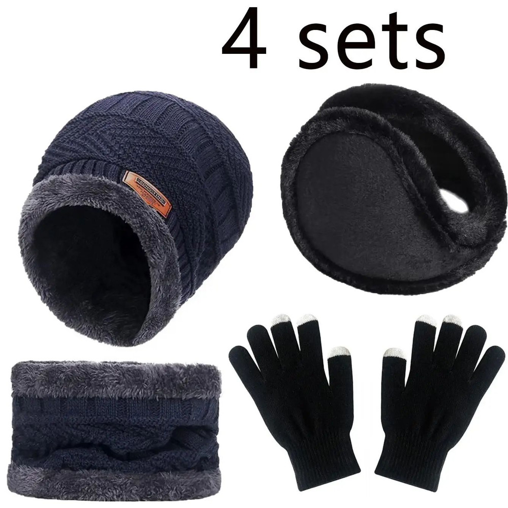 Winter Warm Velvet Hat Scarf Gloves Set Men Women Girls Outdoor Riding Beanies Neck Protection 4