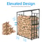 Heavy Duty Tall Metal Firewood Rack with Top Cover, Outdoor Wood Storage Stacking Stand for Deck & Backyard