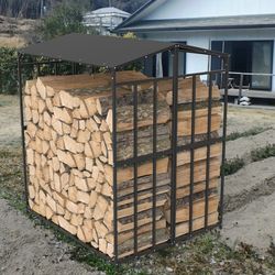 heavy duty outdoor firewood rack with waterproof cover, square strong stand for fireplace & garden firewood storage