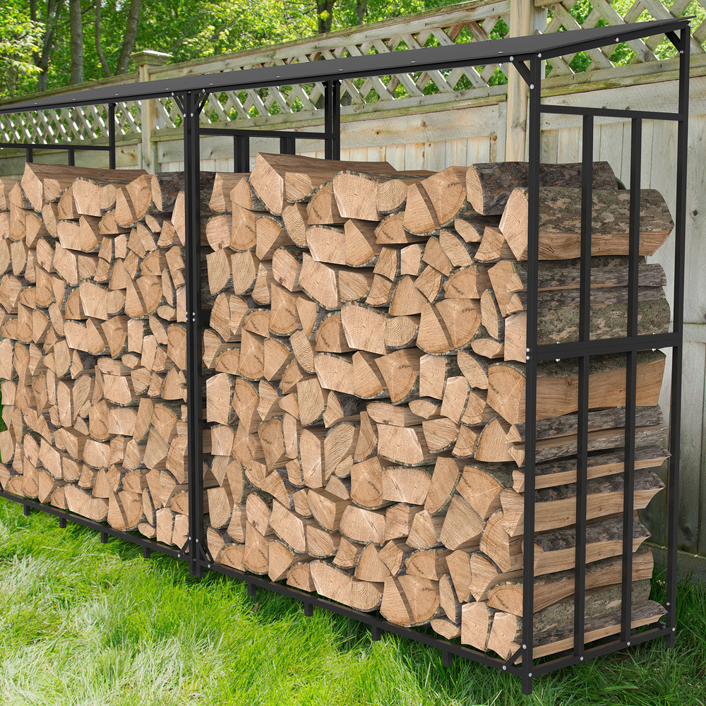 Heavy Duty Outdoor Firewood Rack with Waterproof Cover, Square Strong Stand for Fireplace & Garden Firewood Storage