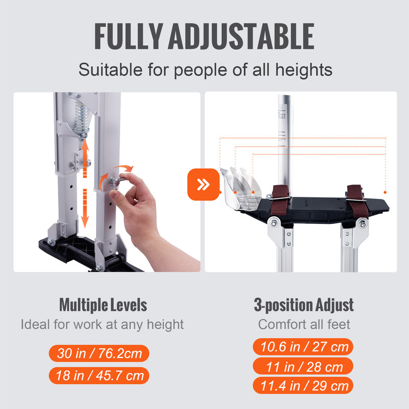 Adjustable Aluminum Tool Stilts with Protective Knee Pads, Heavy-Duty Non-Slip Work Stilts for Home