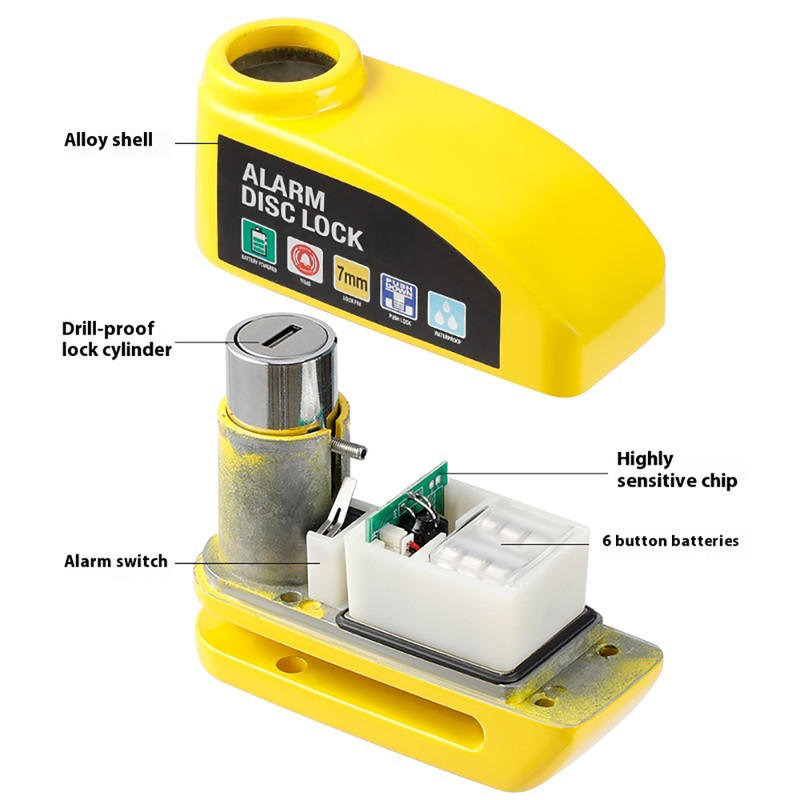 Motorcycle Alarm Disc Brake Lock 120dB Loud Anti-Theft Wheel Padlock, Waterproof Moto Security Disc Lock for Scooter