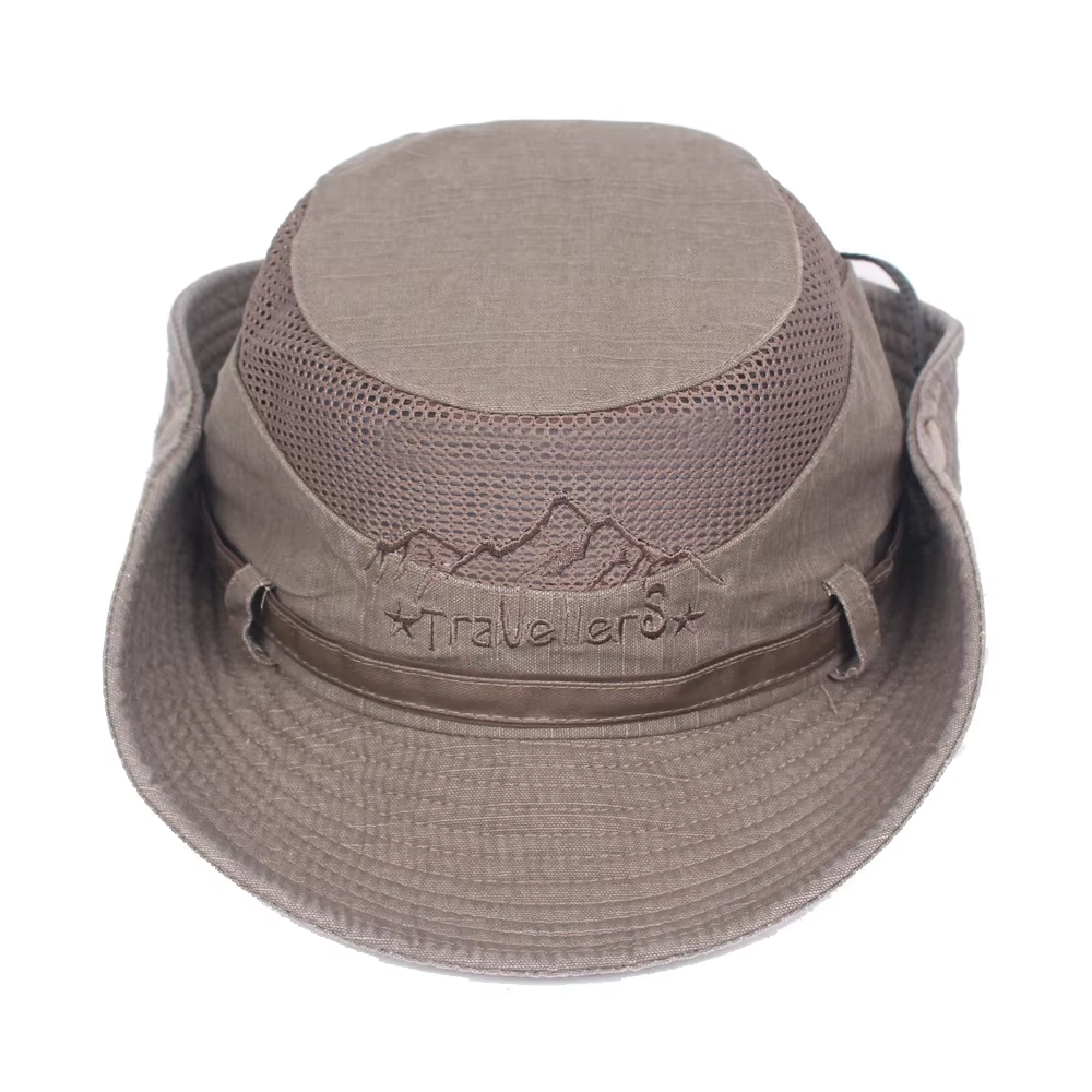 Outdoor Bucket Hat for Men, Summer Breathable Mesh Panama Cap, Cotton Sun Protector Jungle Fishing Hiking Beach Hat
