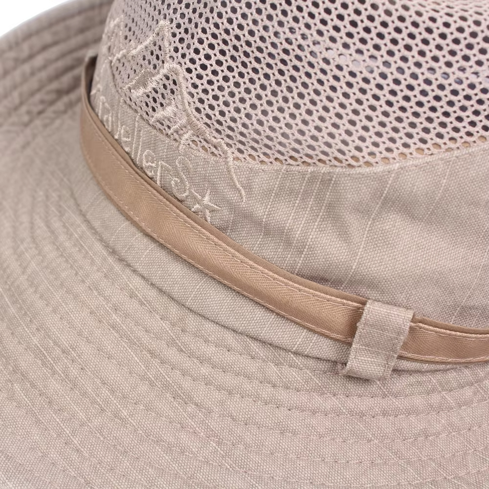 Outdoor Bucket Hat for Men, Summer Breathable Mesh Panama Cap, Cotton Sun Protector Jungle Fishing Hiking Beach Hat
