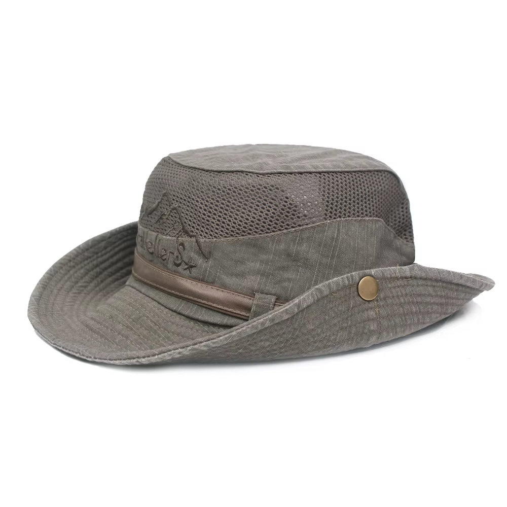 Outdoor Bucket Hat for Men, Summer Breathable Mesh Panama Cap, Cotton Sun Protector Jungle Fishing Hiking Beach Hat