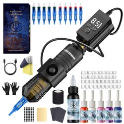 high power tattoo pen kit, hot red permanent makeup tattoo gun kit with power supply, cartridge needles & 10 tattoo ink