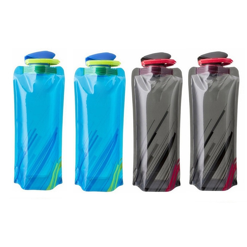Foldable Water Bottles, Flexible Reusable Travel Water Bottle, Soft Plastic Water Pouch Bag with Carabiner Clip