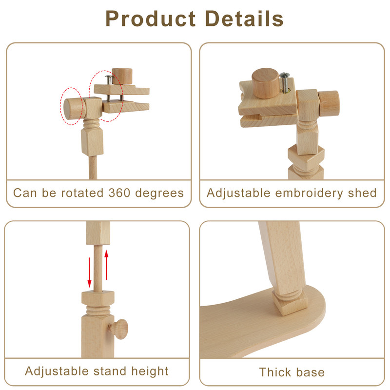 Adjustable Wooden Embroidery Stand With 360 Rotating Hoop HandsFree Cross Stitch Holder For Beech W 2