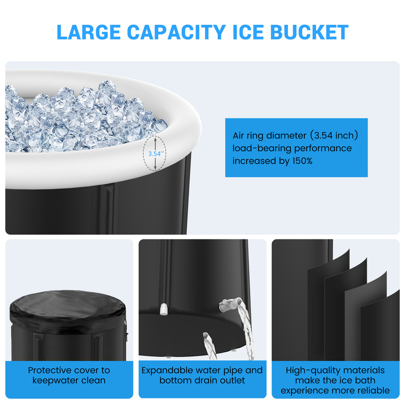 Large Ice Bath Tub for Athletes, Portable Ice Bathtub with Multi-Layered Inflatable Cold Plunge Tub & Cover