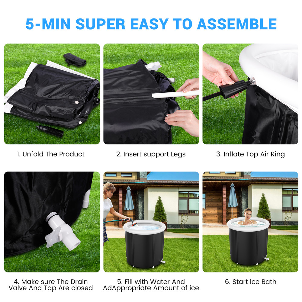 Large Ice Bath Tub for Athletes, Portable Ice Bathtub with Multi-Layered Inflatable Cold Plunge Tub & Cover