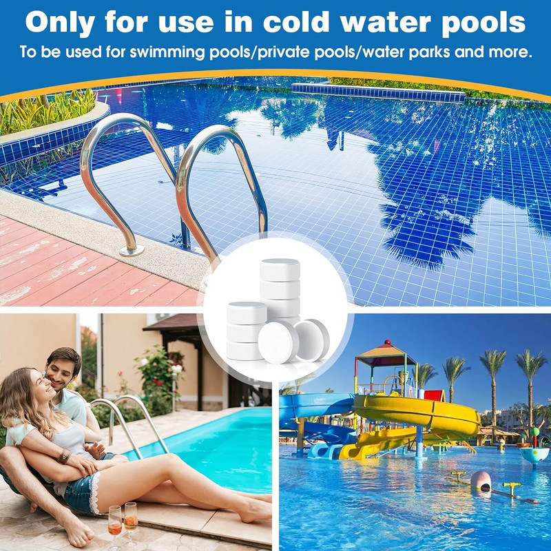 Slow-Dissolving Cleaner Tablets for Cleaning and Disinfecting Swimming Pools, Bathtubs and Spas, Dose Chlorine Tablets