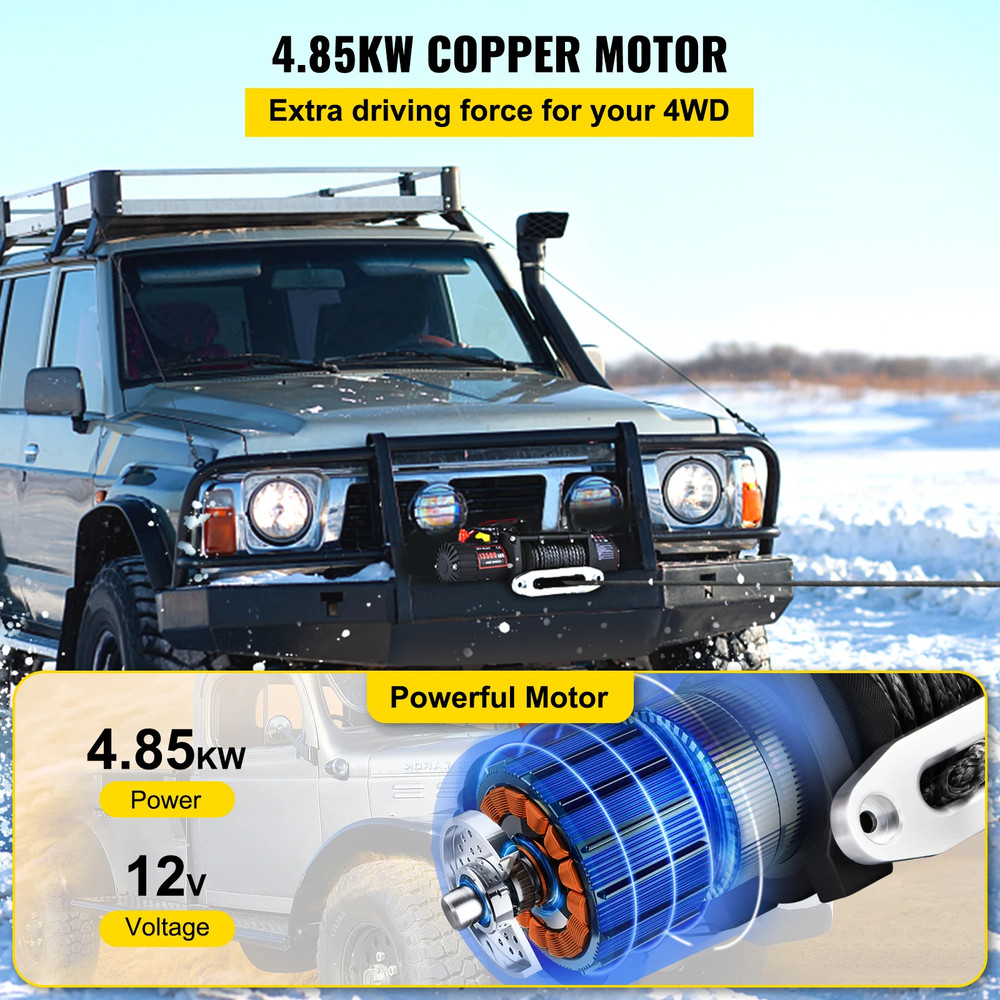 Electric Winch Synthetic Rope Lifting Treuils Hoist for ATV UTV Truck Off Road Boat with Wireless & Wired Remote Control