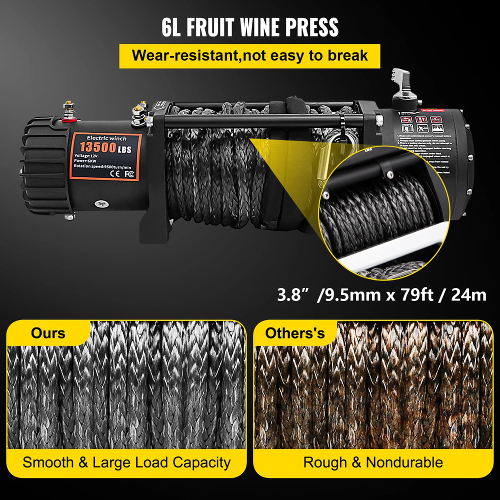 Electric Winch Synthetic Rope Lifting Treuils Hoist for ATV UTV Truck Off Road Boat with Wireless & Wired Remote Control