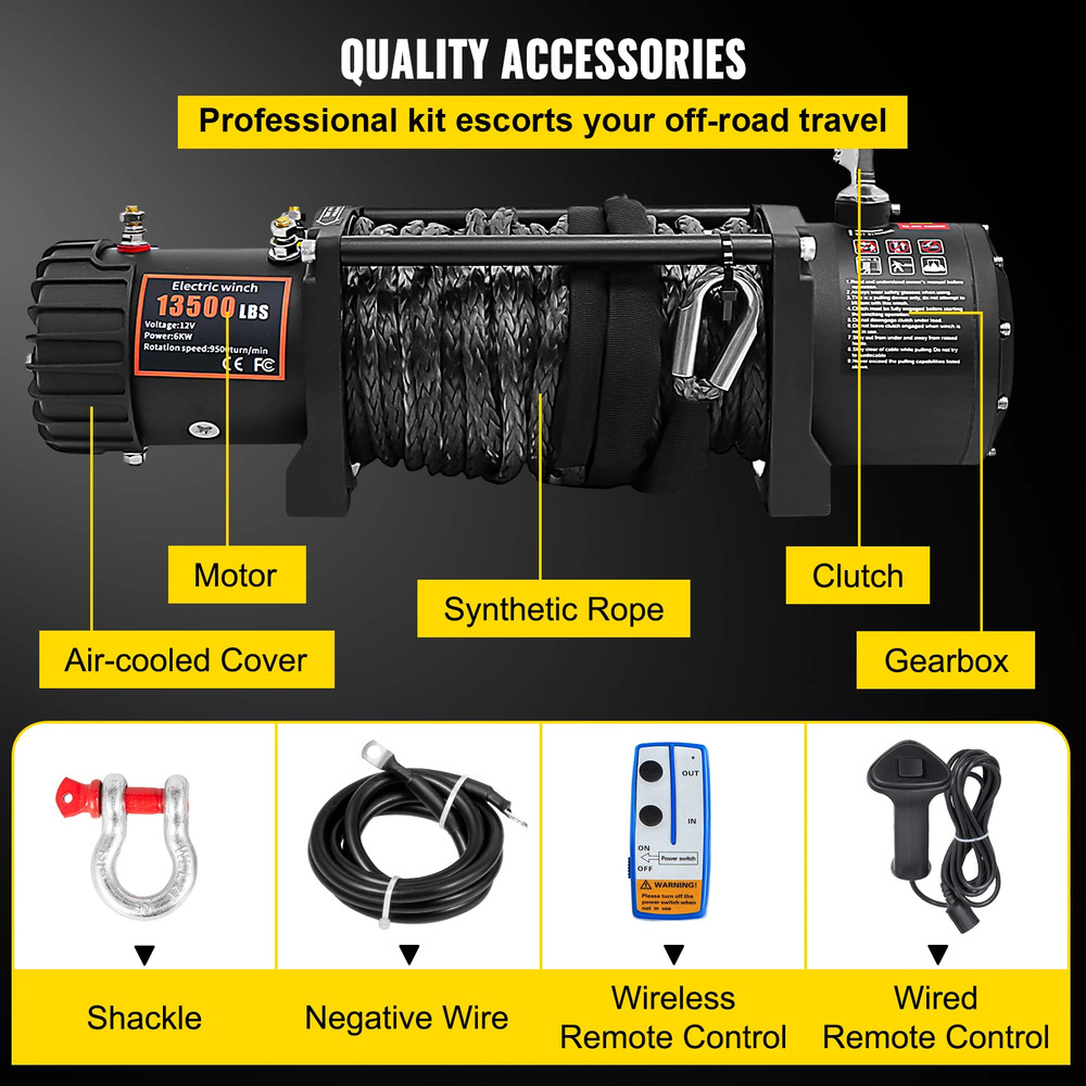 Electric Winch Synthetic Rope Lifting Treuils Hoist for ATV UTV Truck Off Road Boat with Wireless & Wired Remote Control