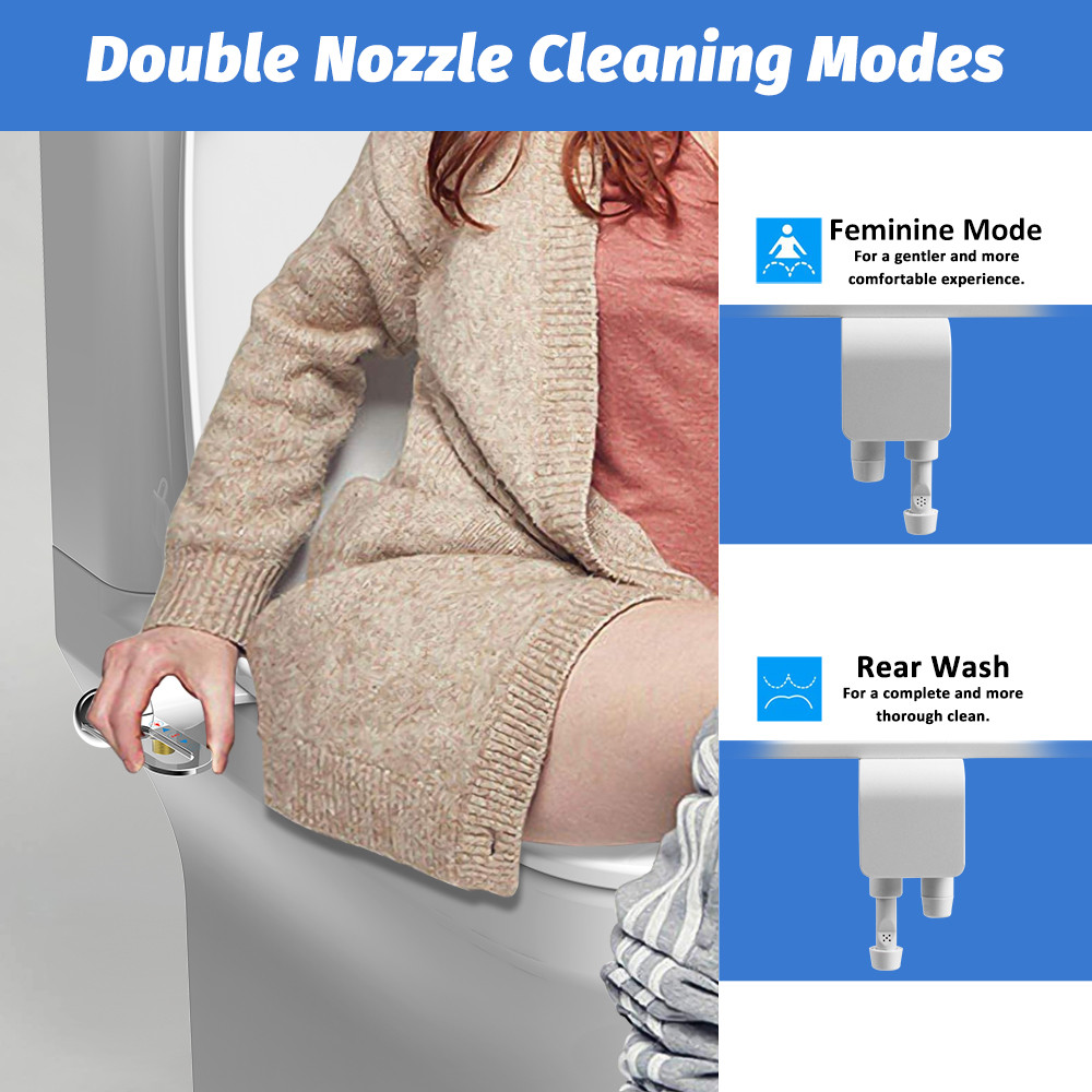 Bidet Toilet Seat New Lightweight Ultra Thin Non Electric Double Nozzle Adjustable Water Pressure E 5
