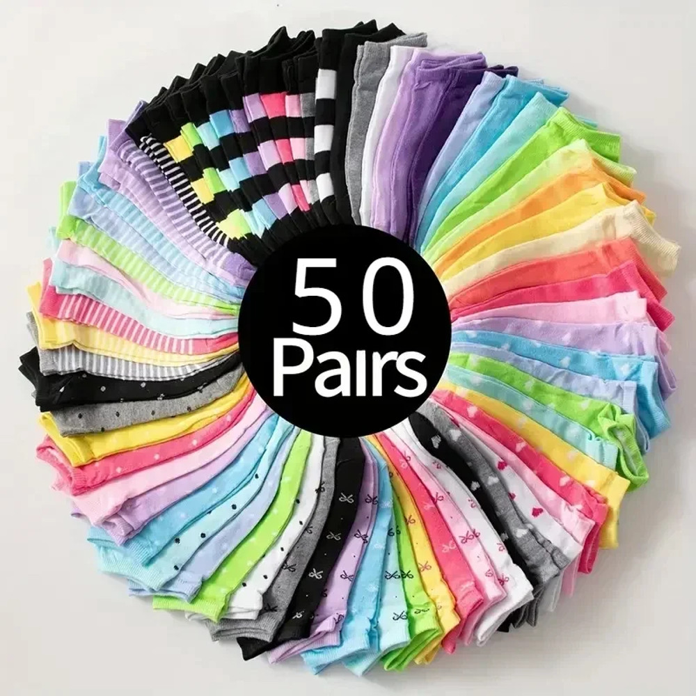 10/20/30/50/100Pairs Heart Print Socks – Valentine's Day Candy Colored Ankle Socks for Women – Cute Stockings & Hosiery