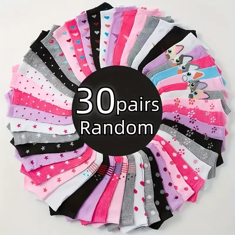 10/20/30/50/100Pairs Heart Print Socks – Valentine's Day Candy Colored Ankle Socks for Women – Cute Stockings & Hosiery