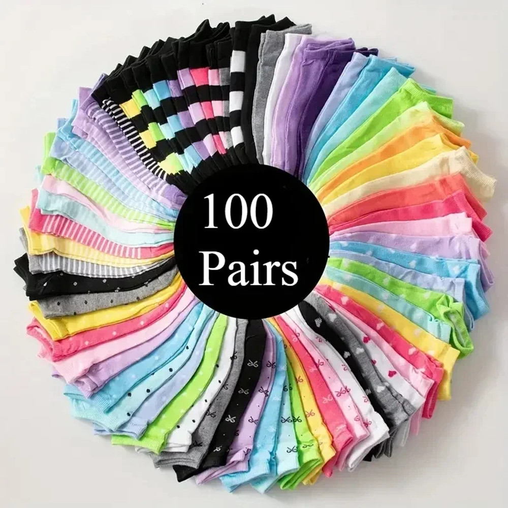 10/20/30/50/100Pairs Heart Print Socks – Valentine's Day Candy Colored Ankle Socks for Women – Cute Stockings & Hosiery