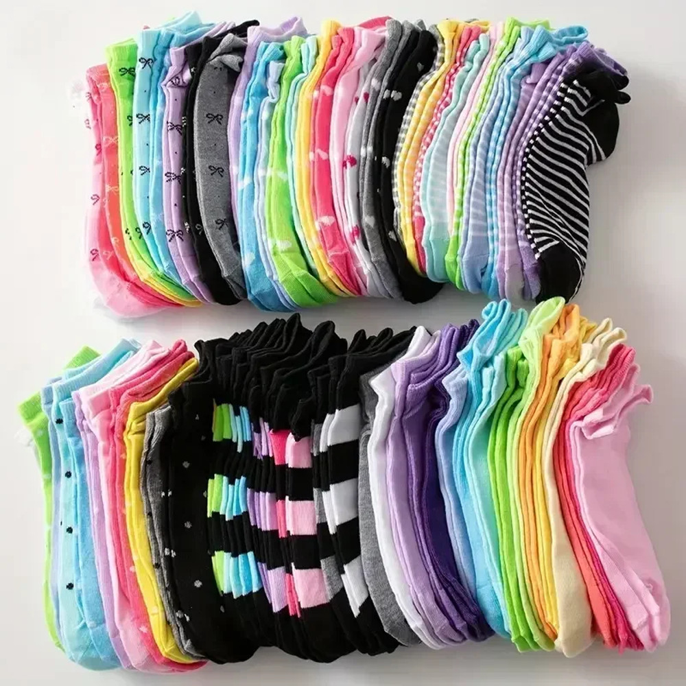 10/20/30/50/100Pairs Heart Print Socks – Valentine's Day Candy Colored Ankle Socks for Women – Cute Stockings & Hosiery