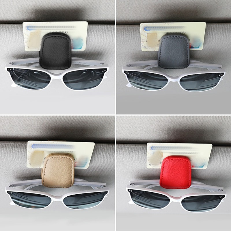 Universal Car Sunglasses Holder – Clip-On Sun Visor Eyeglasses Stand with Card & Ticket Holder – Sturdy Car Accessories