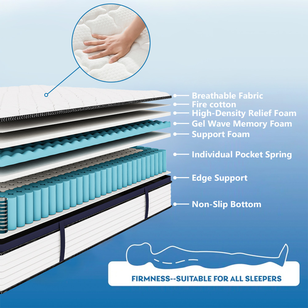 Queen Size Gel Memory Foam Hybrid Mattress, Medium Firm, Pressure Relief, Motion Isolating Mattress in a Box