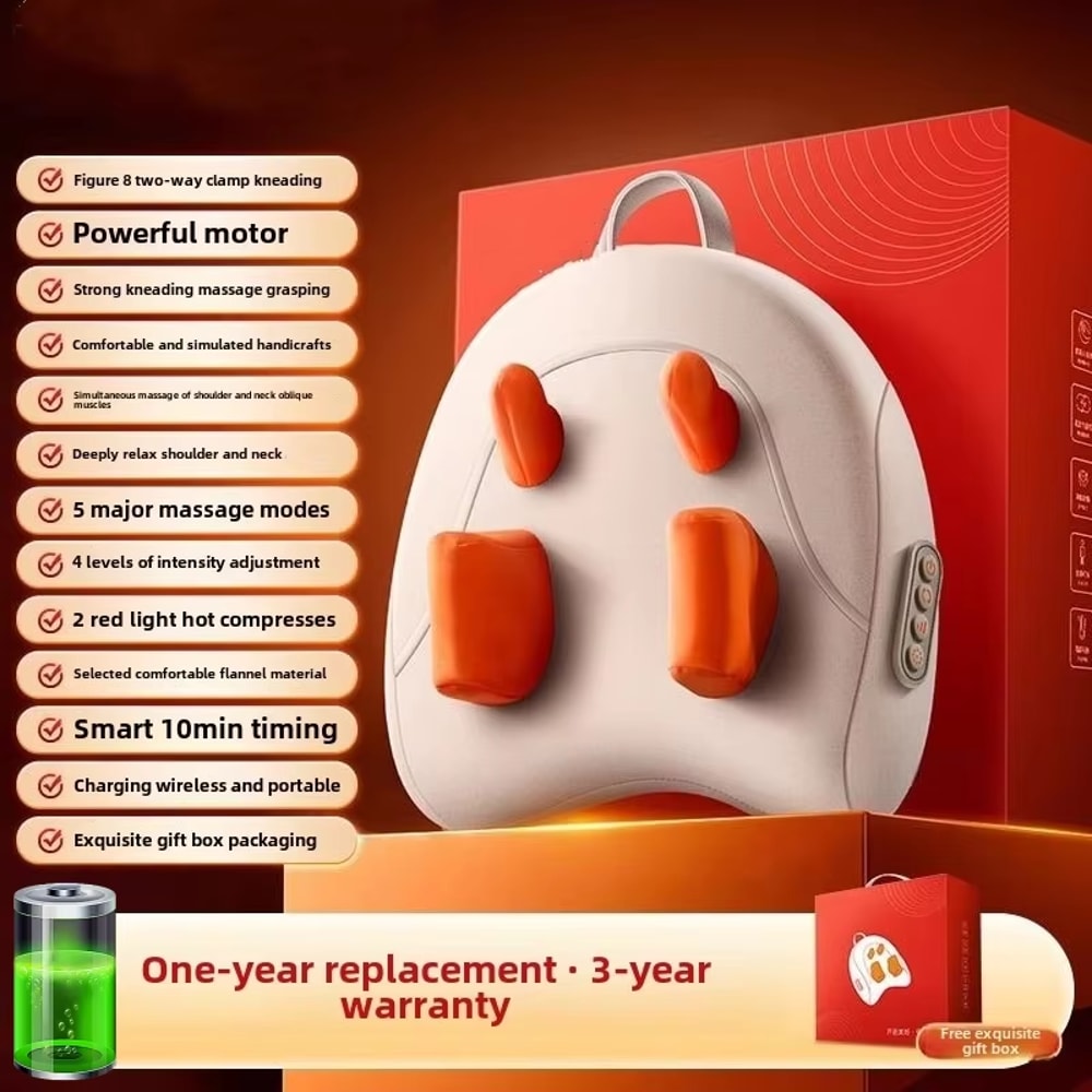 Wireless Trapezius Electric Massage Pillow, Shiatsu Kneading Heating Massager for Neck, Waist, Back, Leg & Cervical Pain