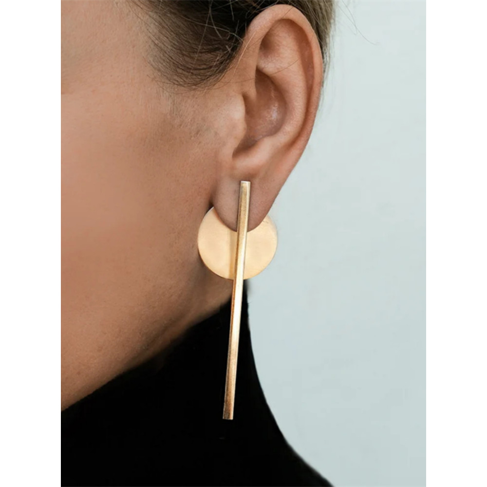 Personalized Round Strip Earrings Set, European & American Style Hoop & Stud Pair, Trendy Womens Jewelry