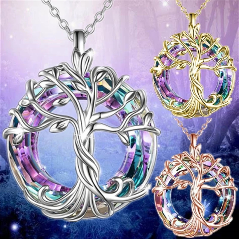 Exquisite Celtic Family Tree Necklace Circle Crystal Tree Of Life Jewelry Meaningful Gift For Women 1