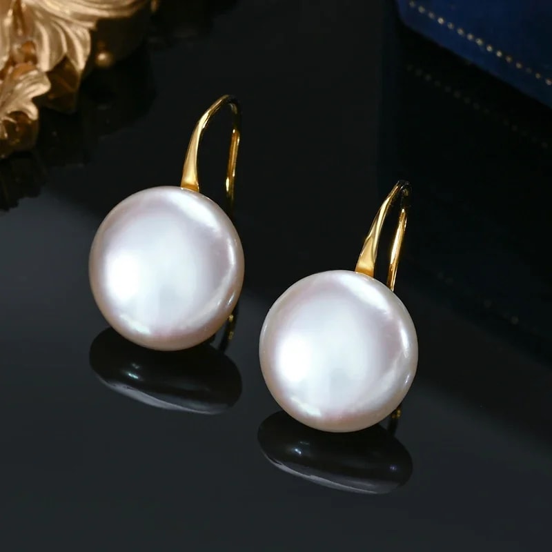 White Button Shape Baroque Pearl Earring 925 Sterling Silver Ear Hook Jewelry For Women 0