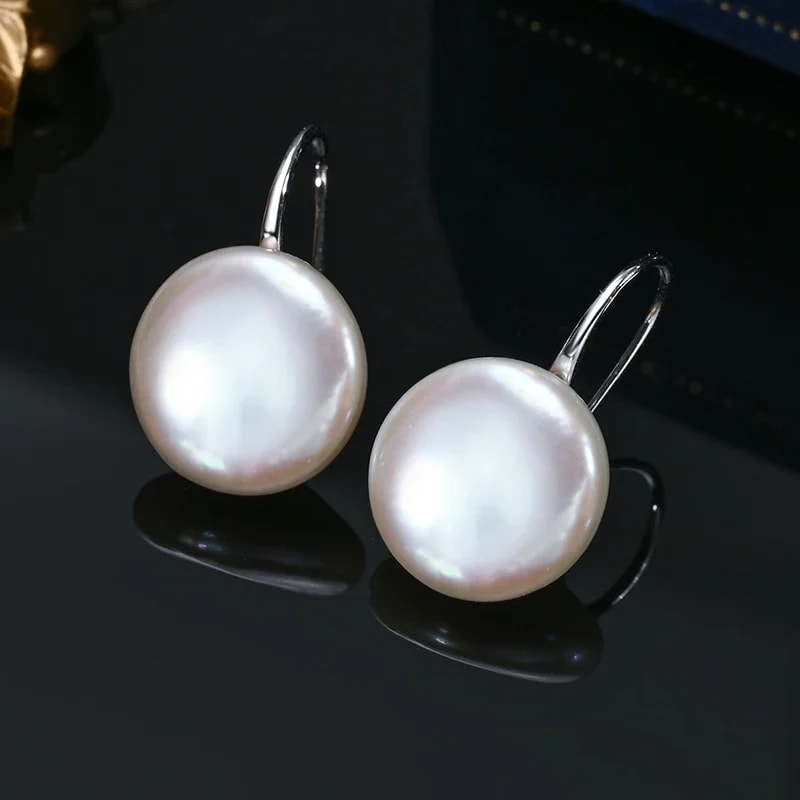 White Button Shape Baroque Pearl Earring 925 Sterling Silver Ear Hook Jewelry For Women 6