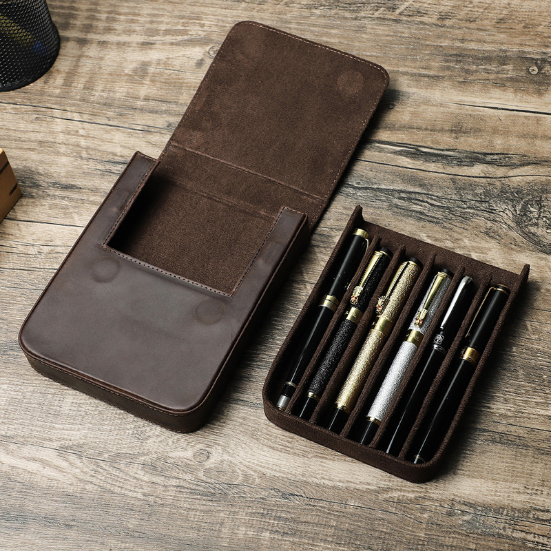 Leather Fountain Pen Case Handmade Cowhide Pen Pouch Organizer For Adults Students Office Retro Pen 2