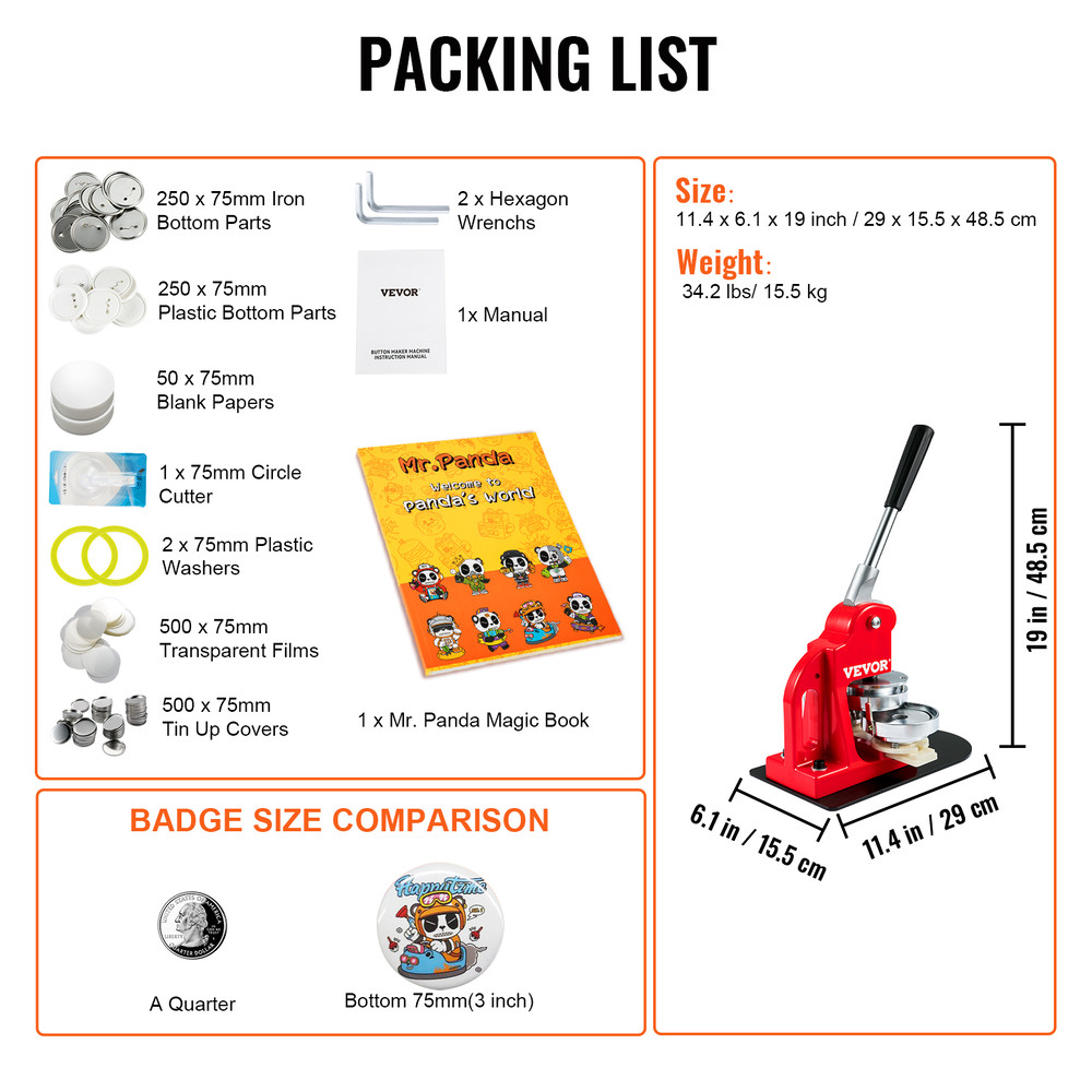 SucceBuy DIY Badge Maker Machine with Button Parts, Custom Round Pin Press Kit for Crafts, Logo, Gifts, Promotions