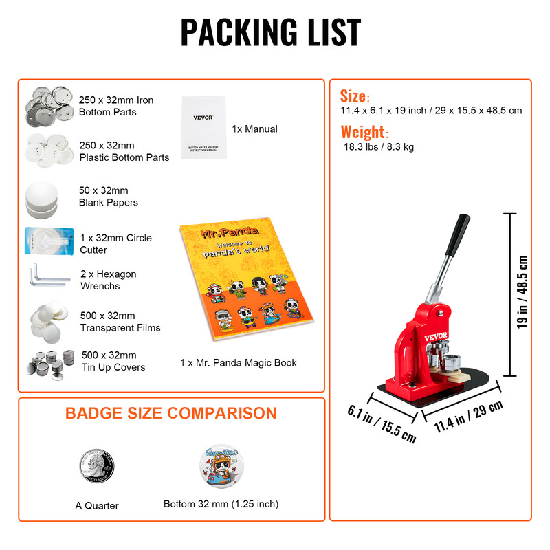 SucceBuy DIY Badge Maker Machine with Button Parts, Custom Round Pin Press Kit for Crafts, Logo, Gifts, Promotions