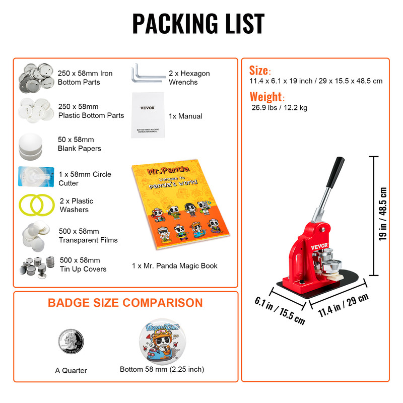 SucceBuy DIY Badge Maker Machine with Button Parts, Custom Round Pin Press Kit for Crafts, Logo, Gifts, Promotions