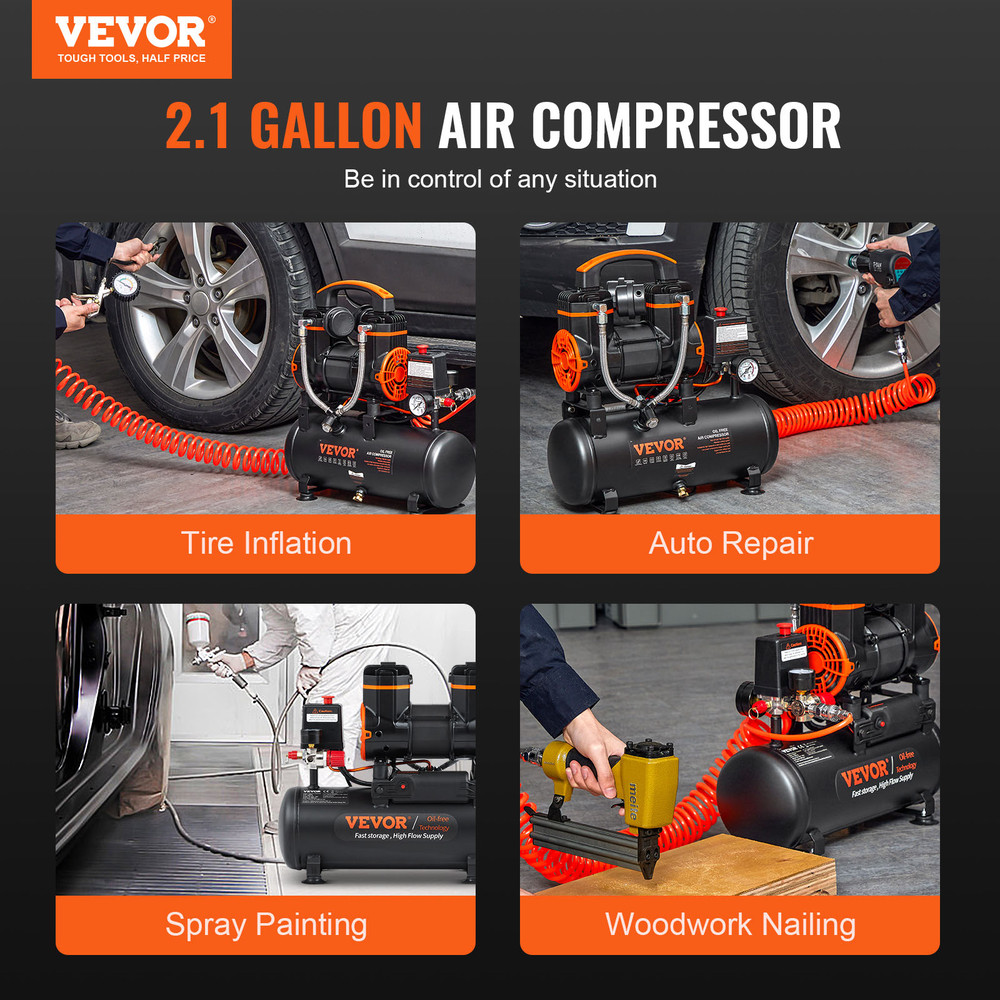 Quiet VEVOR Air Compressor OilFree Portable Silent Pump For Tire Inflation Garage Workshop  DIY Hom 1