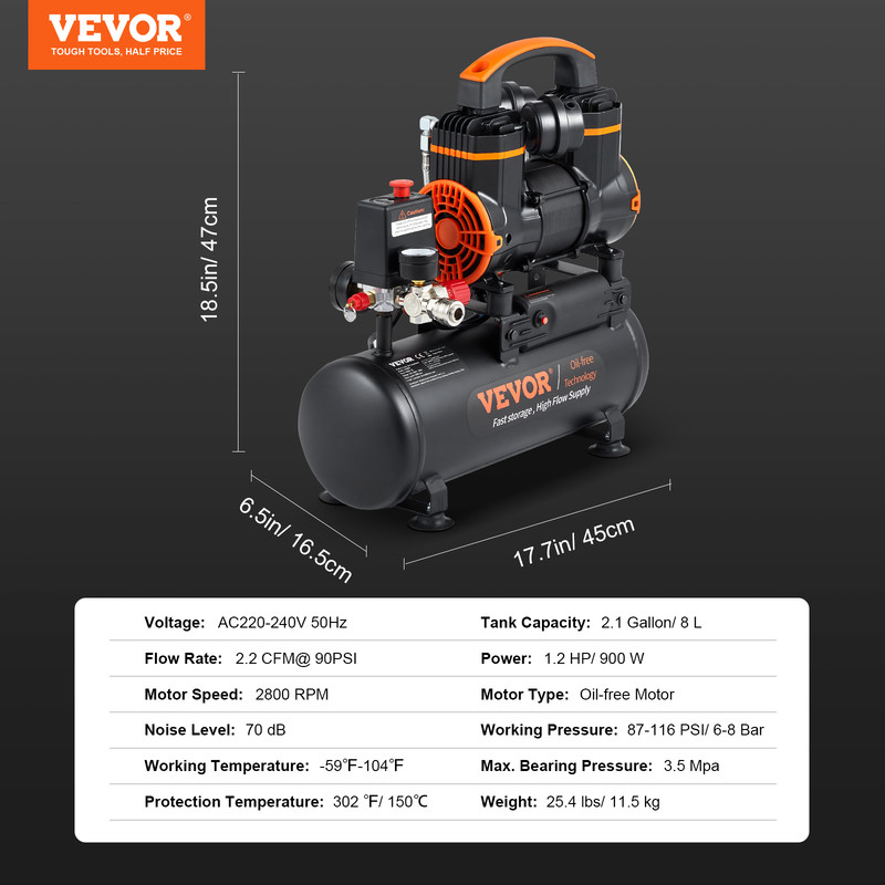 Quiet VEVOR Air Compressor OilFree Portable Silent Pump For Tire Inflation Garage Workshop  DIY Hom 6